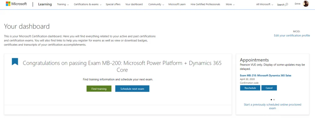 Microsoft Learning Dashboard