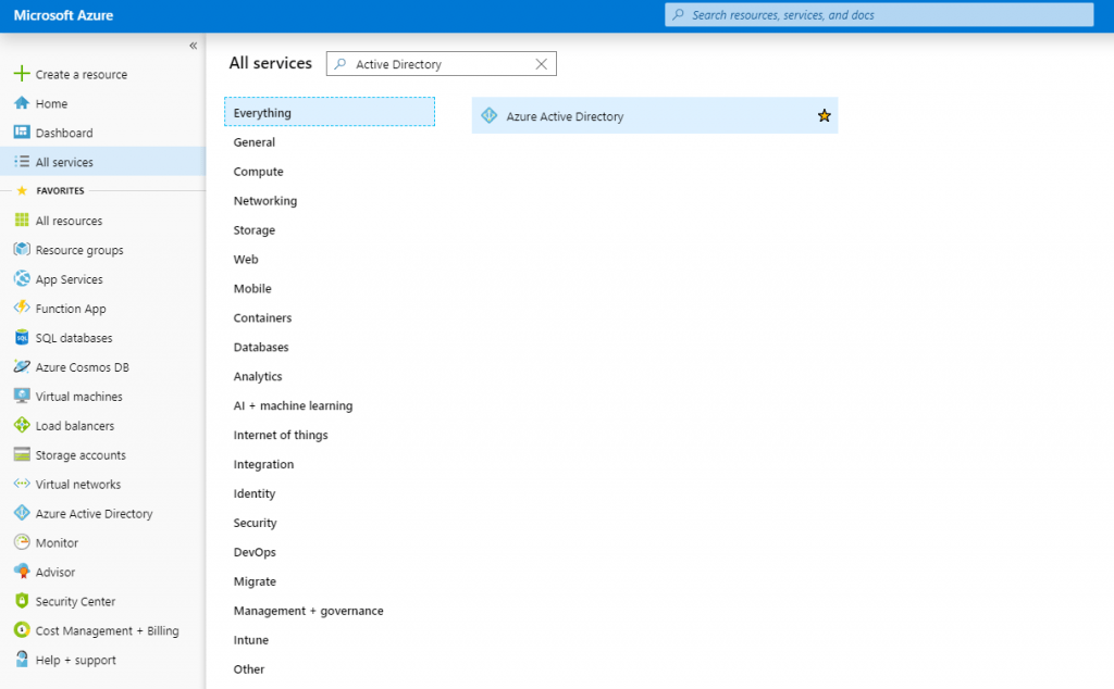 Azure Portal — Arama Ekranı