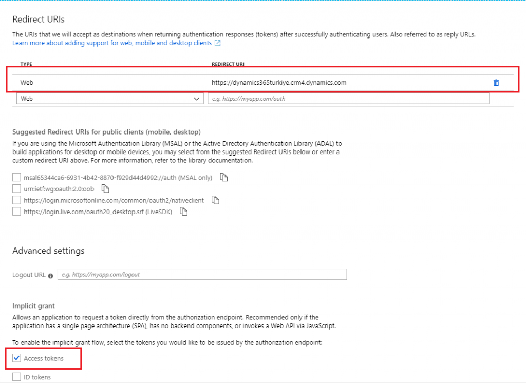 App Registrations — Authentication Ekranı