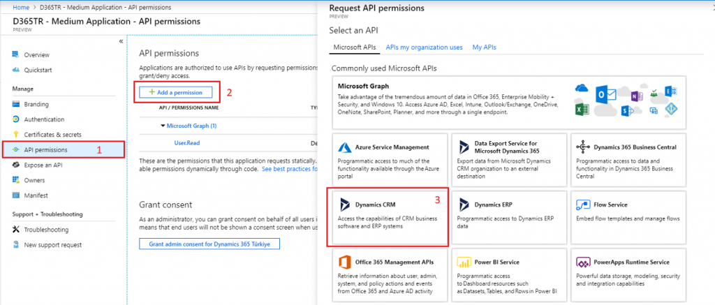App Registrations — API Permissions — İzin Tanımlama Ekranı