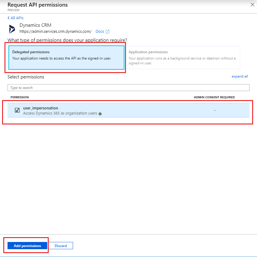 App Registrations — API Permissions — İzin Tanımlama Ekranı — Dynamics 365 API