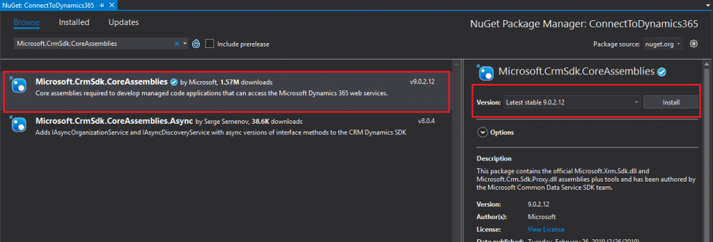 NuGet — Microsoft.CrmSdk.CoreAssemblies