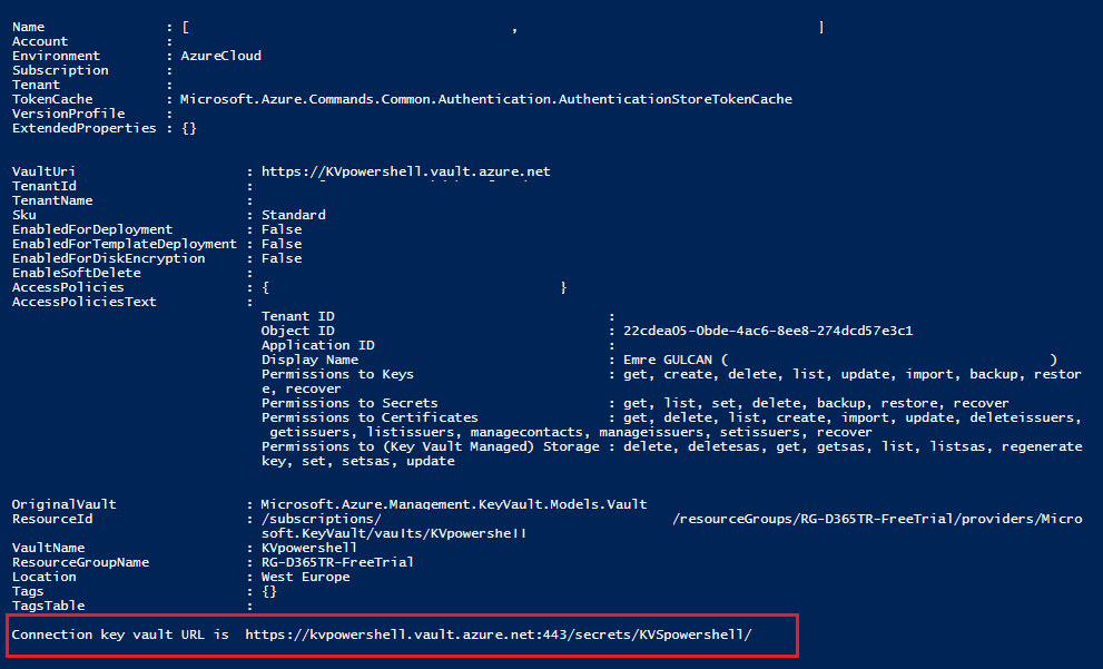 Windows PowerShell ISE - Azure Key Vault URL Bilgisi