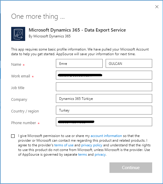 Microsoft AppSource - Data Export Service