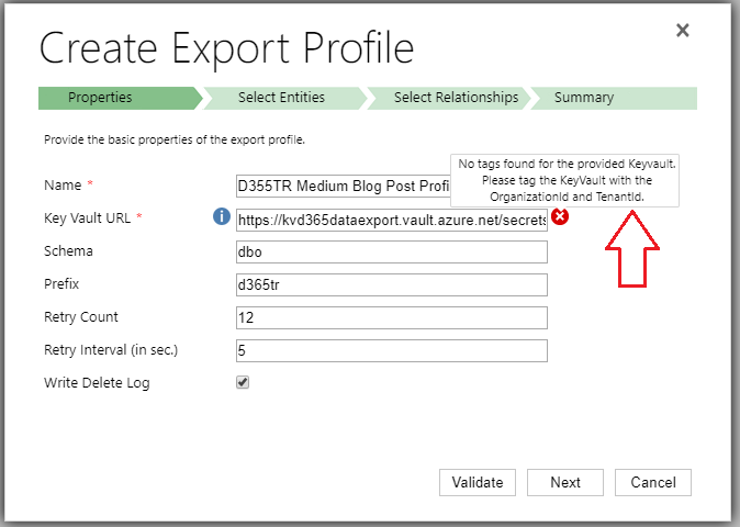 Data Export Service - Export Profile Oluşturma - Validate