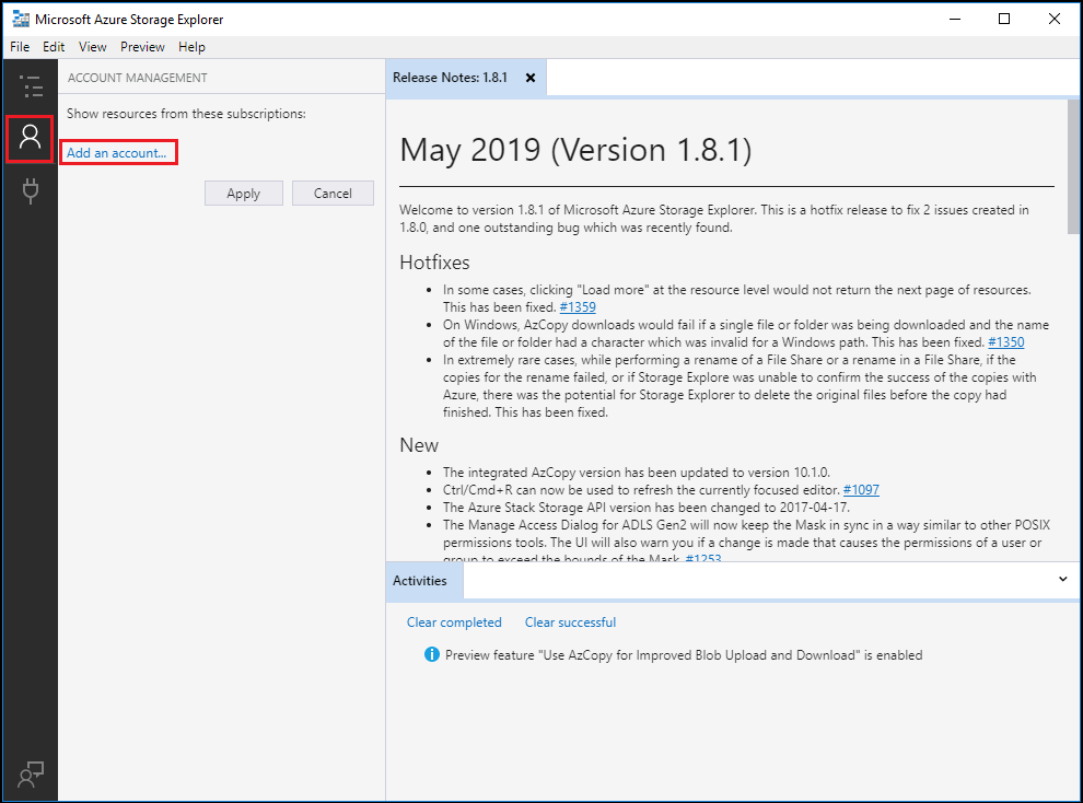 Azure Storage Explorer - Ana Ekran
