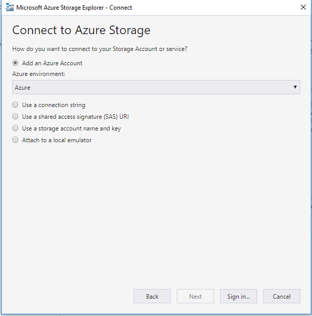 Azure Storage Explorer - Connect to Azure Storage