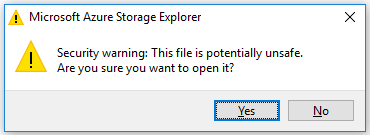Azure Storage Explorer - Uyarı