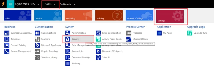 Dynamics 365 Menüsü