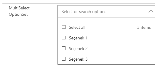 MultiSelect Option Set için arayüz kontrolü — boş input
