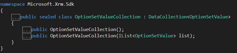 Dynamics 365 CE (CRM) SDK — OptionSetValueCollection