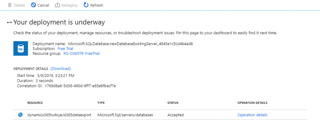 SQL Database Oluşturma Ekranı — Deployment Aşaması 1