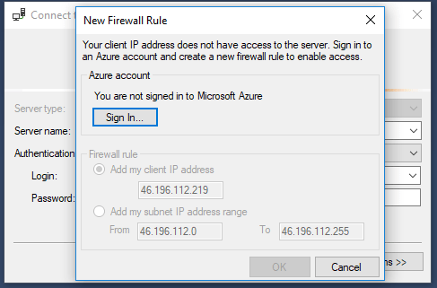 SQL Managament Studio — Firewall IP Tanımlama Uyarı Ekranı