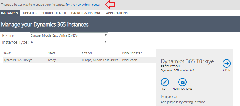 Dynamics 365 CE (CRM) Admin Paneli — eski arayüz