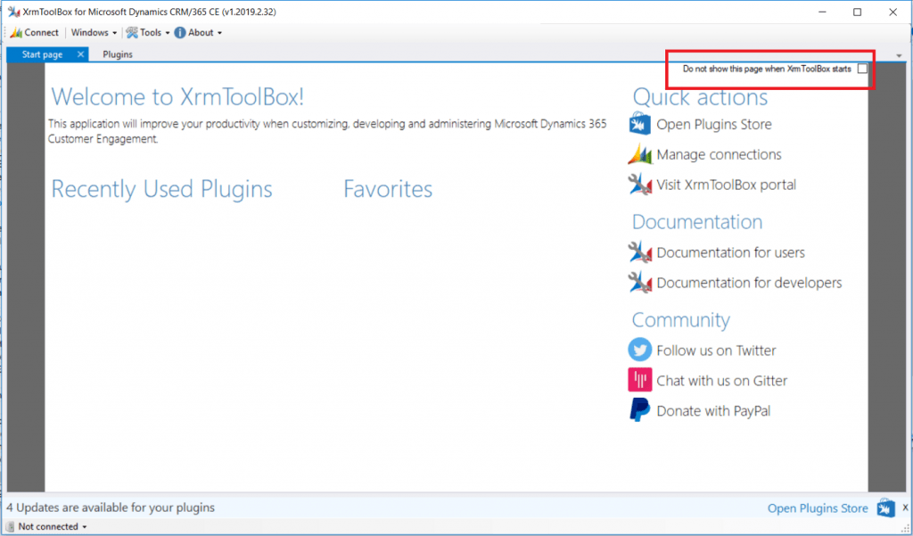 XrmToolBox Startup (Başlangıç) Ekranı