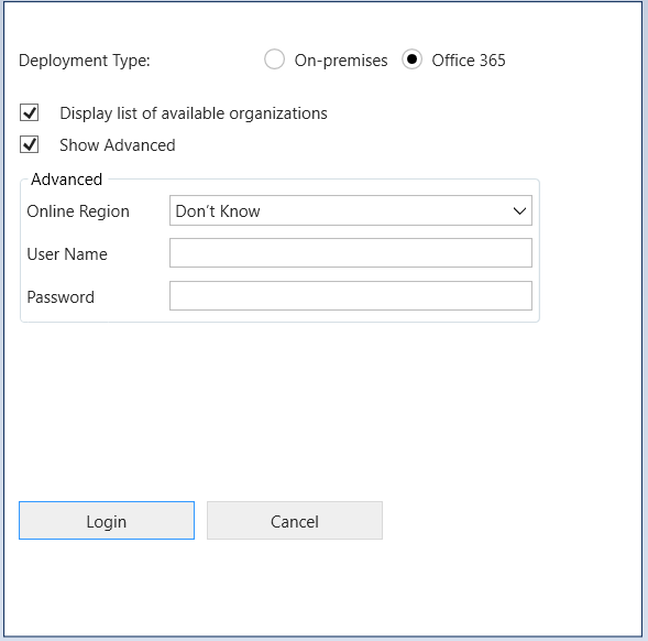 SDK Login Control — Office 365 (Dynamics 365 Online) Ekranı
