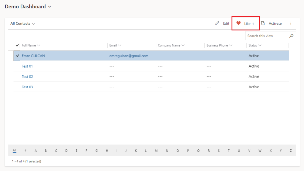 Dashboard Listesi - Özel Buton Ekleme