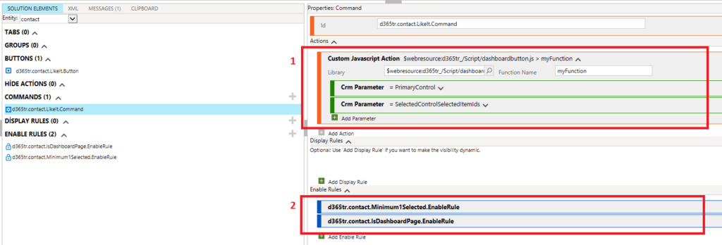Dashboard Listesi - Özel Buton Ekleme - Ribbon Workbench - Command tanımlaması