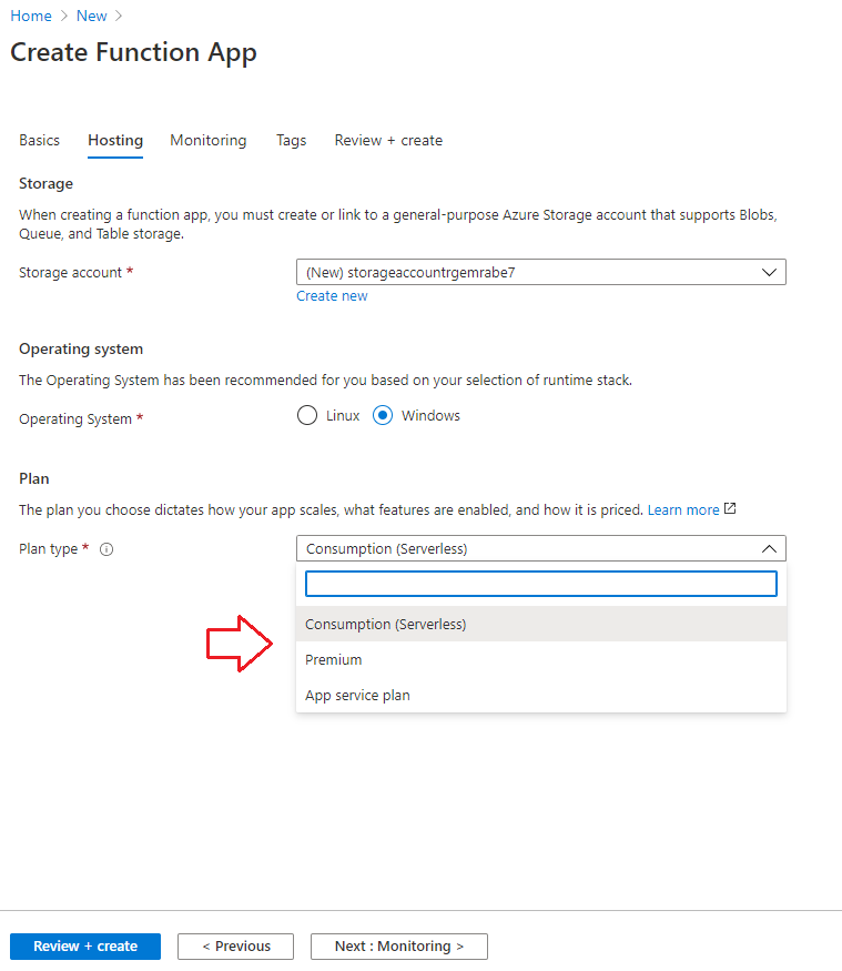 Azure Functions - Create Resource - Hosting