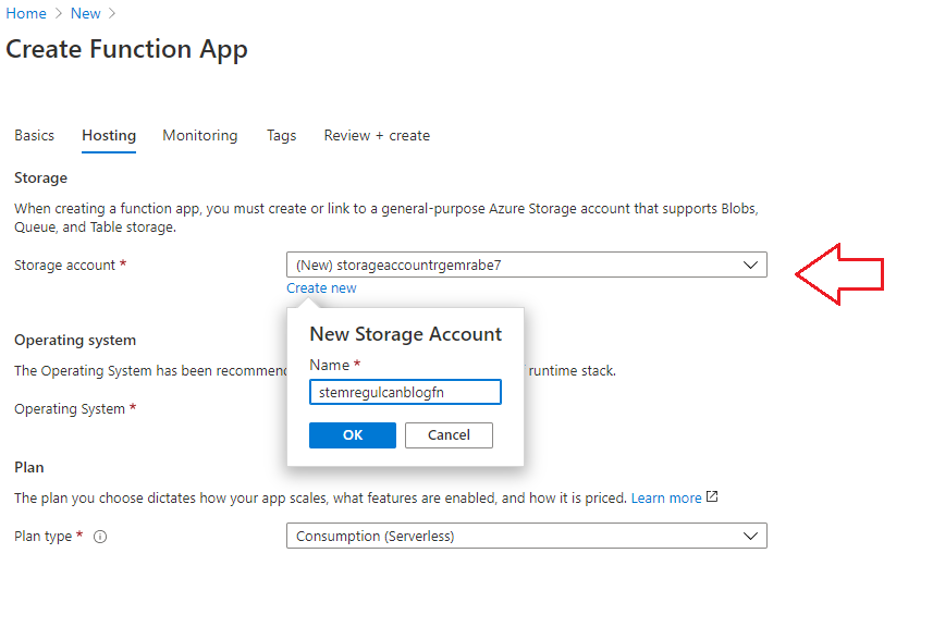 Azure Functions - Create Resource - Hosting