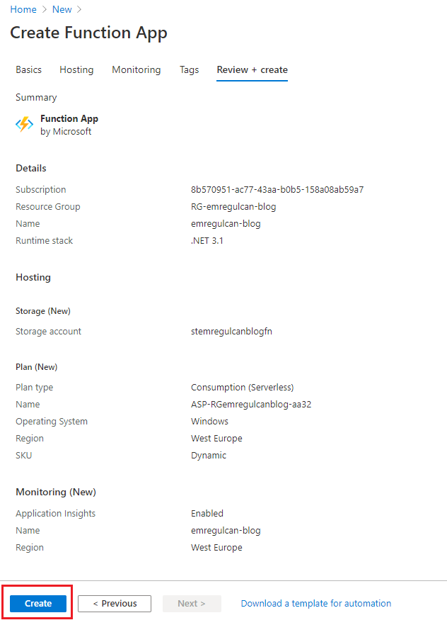 Azure Functions - Create Resource
