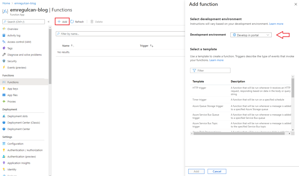 Azure Functions - Create Function