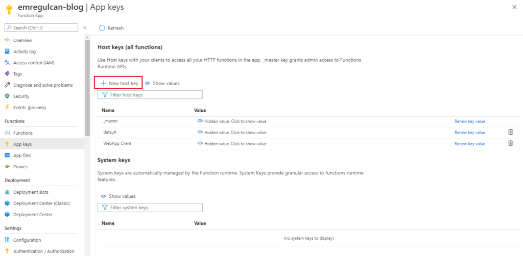 Azure Functions App Keys