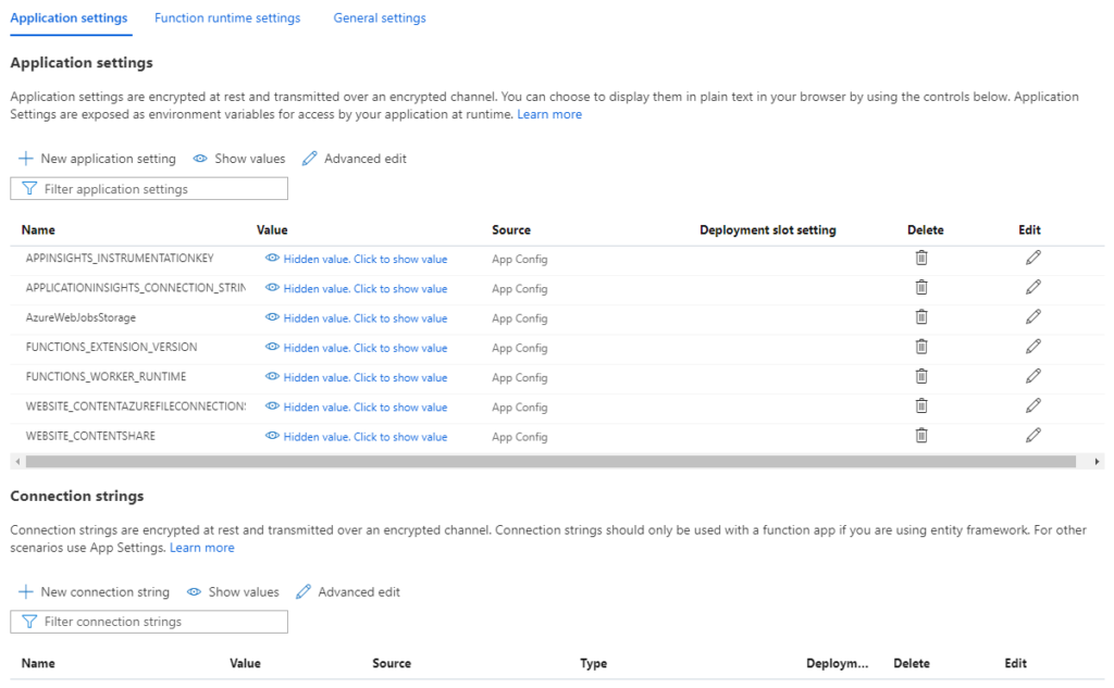 Azure Functions Configuration - Application Settings