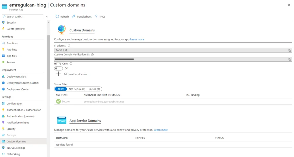Azure Functions - Custom Domains Azure Functions - Custom Domains